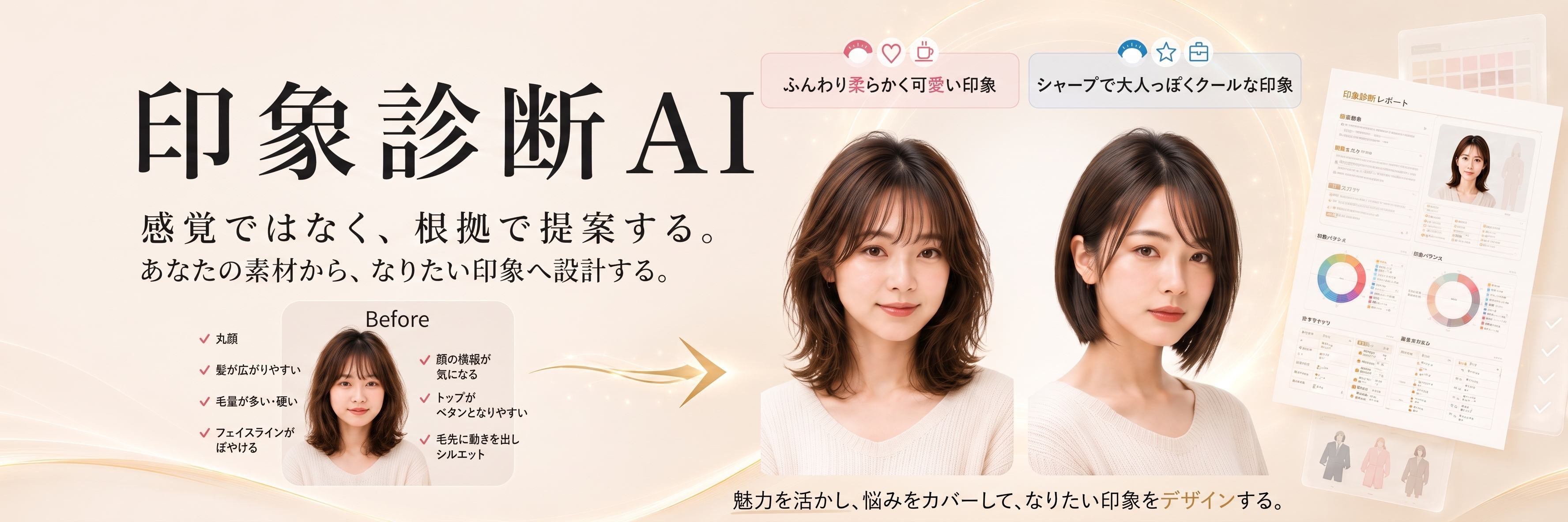 印象診断AI 感覚ではなく、根拠で提案する。あなたの素材から、なりたい印象へ設計する。