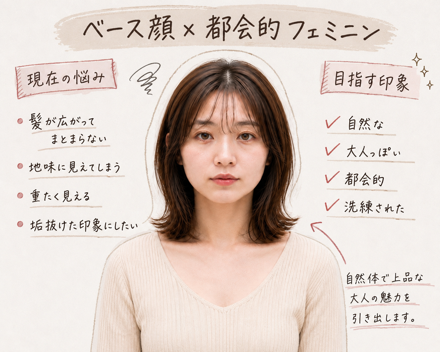 現在の悩みと目指す印象